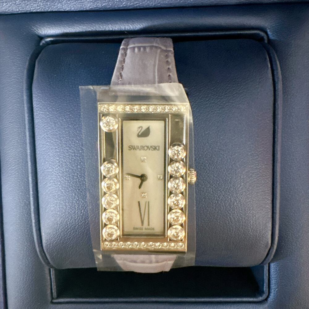 Swarovski Lovely Crystals Square Watch 5096684 Purple Leather Swiss Made